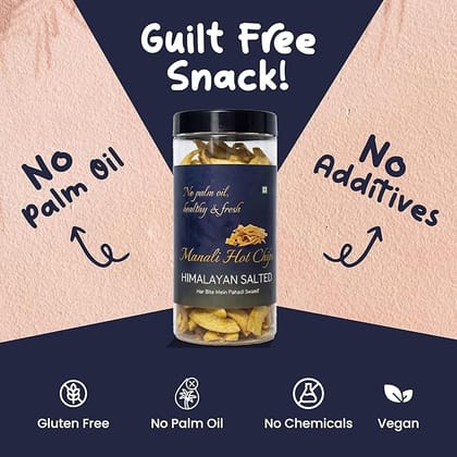 Manali Hot Chips Organic Himalayan Salted Banana Flavor 120g | Farm Fresh Thin & Crunchy Crispy Snack | No Palm Oil Manali Hot Chips Organic Himalayan Salted Banana Flavor 120g | Farm Fresh Thin & Crunchy Crispy Snack | No Palm Oil