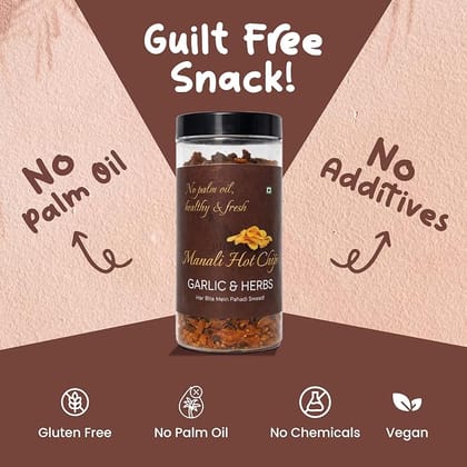 Manali Hot Chips Organic Potato Wafers Garlic & Herbs Flavor 150g | Farm Fresh Thin & Crunchy Crispy Snack | No Palm Oil Manali Hot Chips Organic Potato Wafers Garlic & Herbs Flavor 150g | Farm Fresh Thin & Crunchy Crispy Snack | No Palm Oil