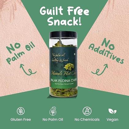 Manali Hot Chips Organic Potato Wafers Palak Pudina Flavor 150g | Farm Fresh Thin & Crunchy Crispy Snack | No Palm Oil