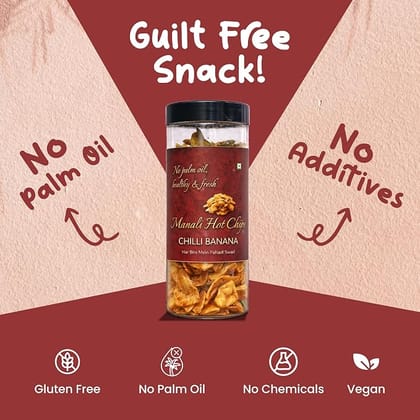 Manali Hot Chips Organic Chilli Banana Flavor 120g | Farm Fresh Thin & Crunchy Crispy Snack | No Palm Oil Manali Hot Chips Organic Chilli Banana Flavor 120g | Farm Fresh Thin & Crunchy Crispy Snack | No Palm Oil